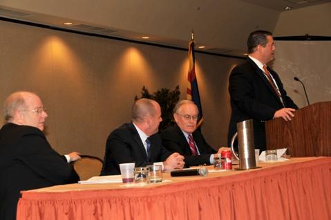 (from left to right) Rep. Andy Tobin, House Majority Leader-Elect, Rep. Chad Campbell, House Minority Leader-Elect, Sen. Steve Pierce, Senate Majority Whip-Elect, Jason Bagley, Government Affairs Manager, Intel Corporation